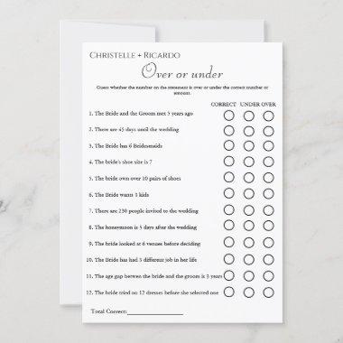 Minimalist Over or under bridal shower game Announcement
