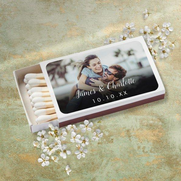 Minimalist Personalized Photo Script Name Date Matchboxes