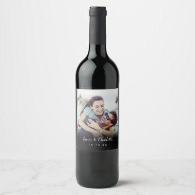 Minimalist Personalized Photo Script Name Date Wine Label