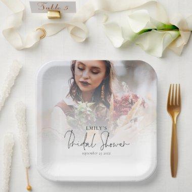 Minimalist Photo Overlay Bridal Shower Paper Plates