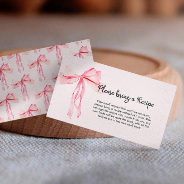 Minimalist Pink Bow Recipe Bridal Shower Enclosure Invitations