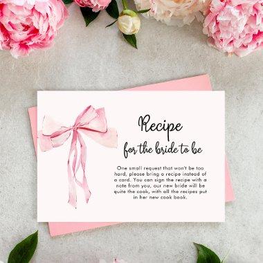 Minimalist Pink Bow Recipe Bridal Shower Enclosure Invitations