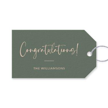 Minimalist Pink Dark Green Custom Congratulations Gift Tags