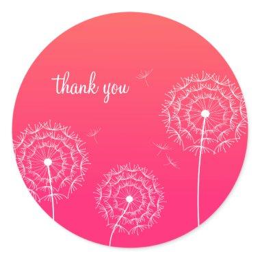 Minimalist Pink White Dandelion Flower Thank You Classic Round Sticker