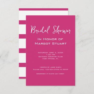 Minimalist Pink White Script Striped Bridal Shower Invitations