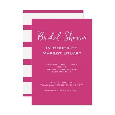 Minimalist Pink White Script Striped Bridal Shower Invitations