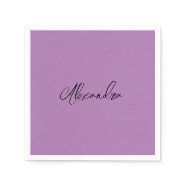 Minimalist Plain Calligraphy Own Name Lavender Napkins
