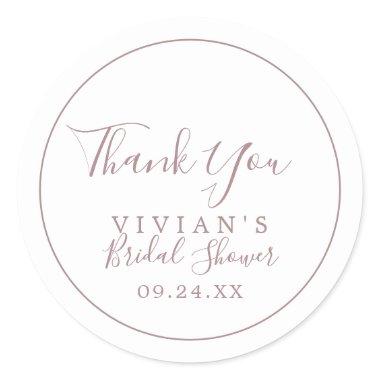 Minimalist Rose Gold Thank You Bridal Shower Favor Classic Round Sticker