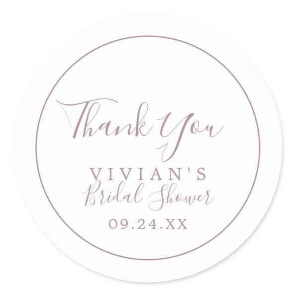 Minimalist Rose Gold Thank You Bridal Shower Favor Classic Round Sticker