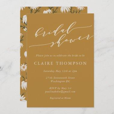 Minimalist Rustic Floral Yellow Bridal Shower Invitations