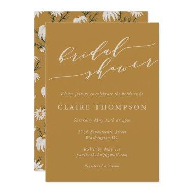 Minimalist Rustic Floral Yellow Bridal Shower Invitations