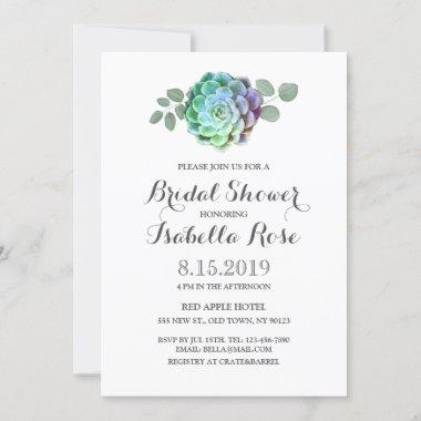 Minimalist Rustic Succulent Bridal Shower Invitations