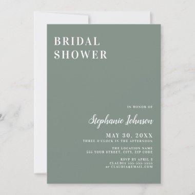 Minimalist Sage Green and White Bridal Shower Invitations