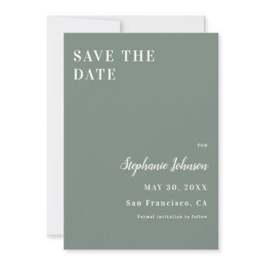 Minimalist Sage Green and White    Save The Date