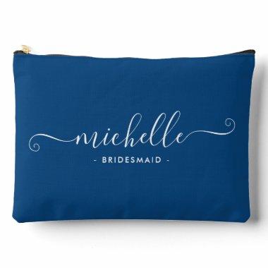 Minimalist Sapphire Blue Personalized Bridesmaid Accessory Pouch