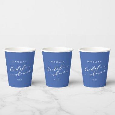 Minimalist Script Bridal Shower French Blue Paper Cups