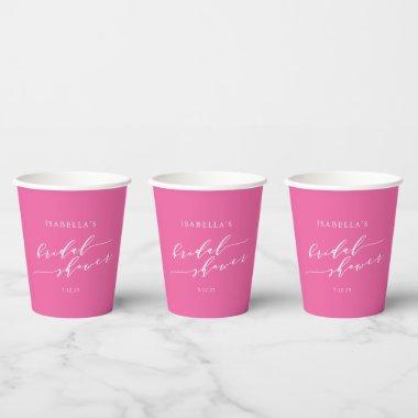 Minimalist Script Bridal Shower Hot Pink Paper Cups