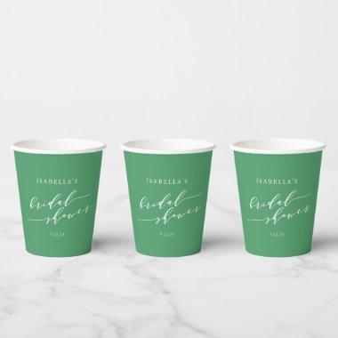 Minimalist Script Bridal Shower Kelly Green Paper Cups