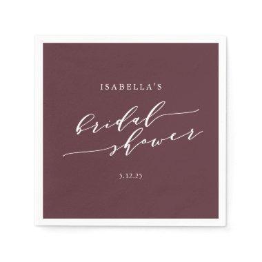 Minimalist Script Custom Bridal Shower Burgundy Napkins