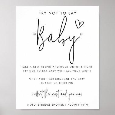 Minimalist Script Don't Say Baby Shower Game Poster
