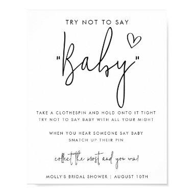 Minimalist Script Don't Say Baby Shower Game Poster