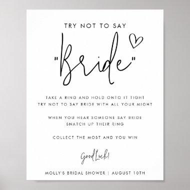 Minimalist Script Don't Say Bride Shower Game Poster