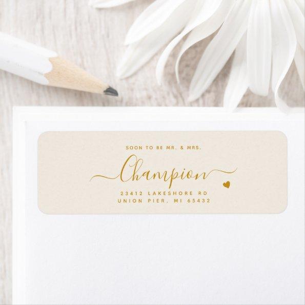 Minimalist Script Gold Wedding Return Address Label