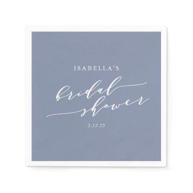 Minimalist Script Lettering Blue Bridal Shower Napkins