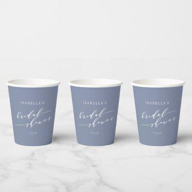 Minimalist Script Lettering Blue Bridal Shower Paper Cups