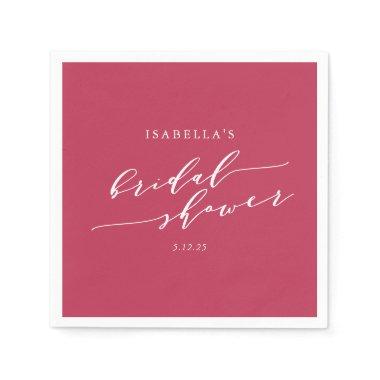 Minimalist Script Lettering Magenta Bridal Shower Napkins