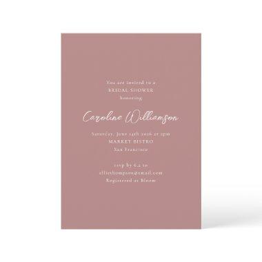 Minimalist Script Modern Dusty Rose Bridal Shower Invitations