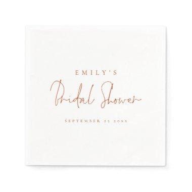 Minimalist Script Name Date Rust Bridal Shower Napkins