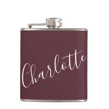 Minimalist Script Personalized Name Burgundy Flask