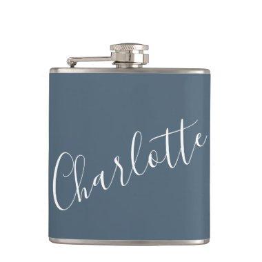 Minimalist Script Personalized Name Dark Blue Flask