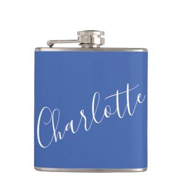 Minimalist Script Personalized Name French Blue Flask