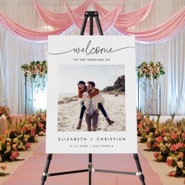 Minimalist Script Photo Wedding Welcome Sign