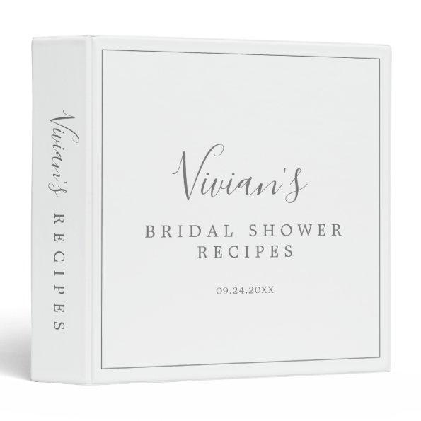 Minimalist Silver Bridal Shower Recipe Organizer 3 Ring Binder