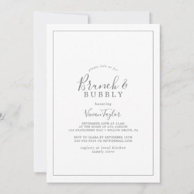 Minimalist Silver Brunch and Bubbly Bridal Shower Invitations