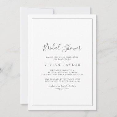 Minimalist Silver Calligraphy Bridal Shower Invitations