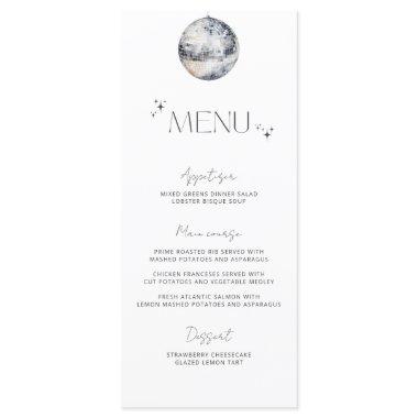 Minimalist Silver Disco Ball Wedding Menu