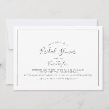 Minimalist Silver Horizontal Bridal Shower Invitations
