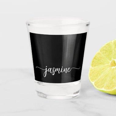Minimalist Simple Black Monogram Girly Script Shot Glass