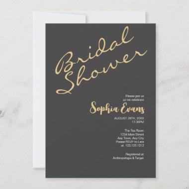 Minimalist & Simple Gold and Gray Bridal Shower Invitations