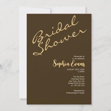 Minimalist & Simple Gold & Mocha Bridal Shower Invitations