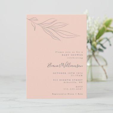 Minimalist Soft Pink Boho Botanical Baby Shower Invitations