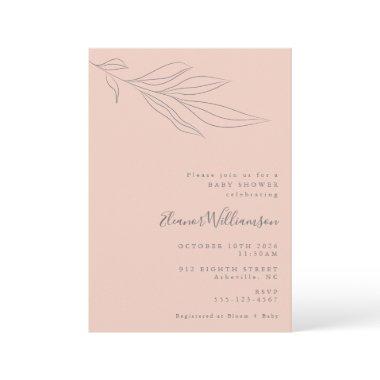 Minimalist Soft Pink Boho Botanical Baby Shower
