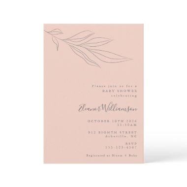 Minimalist Soft Pink Boho Botanical Baby Shower Invitations