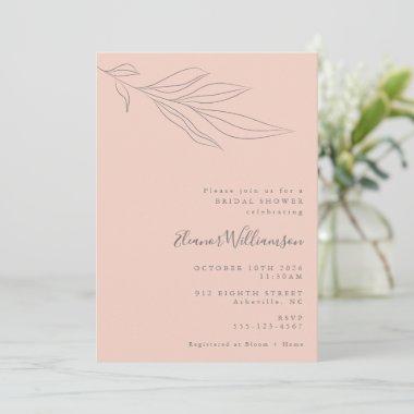 Minimalist Soft Pink Boho Botanical Bridal Shower Invitations
