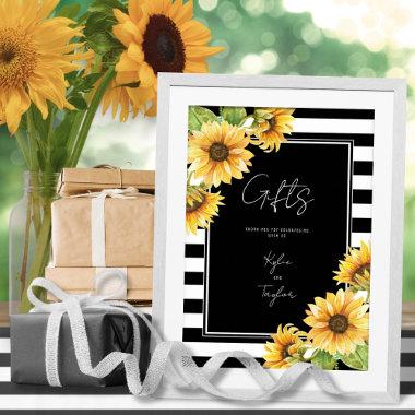 Minimalist Sunflower Black Stripe Wedding Gifts Poster