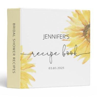 Minimalist sunflower Bridal Shower Recipe Book 3 Ring Binder